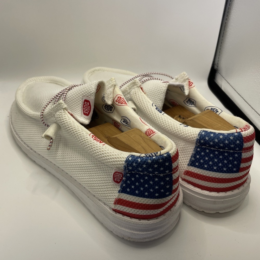 Hey Dude Wally Slip-On Men 14 Off White Patriotic USA Flag Canvas 41249-9CW